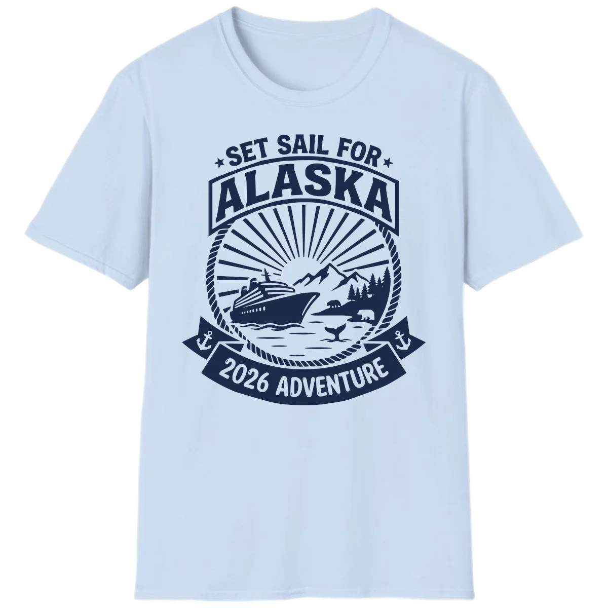 Set Sail For Alaska 2026 Adventure T-Shirt in Light Blue
