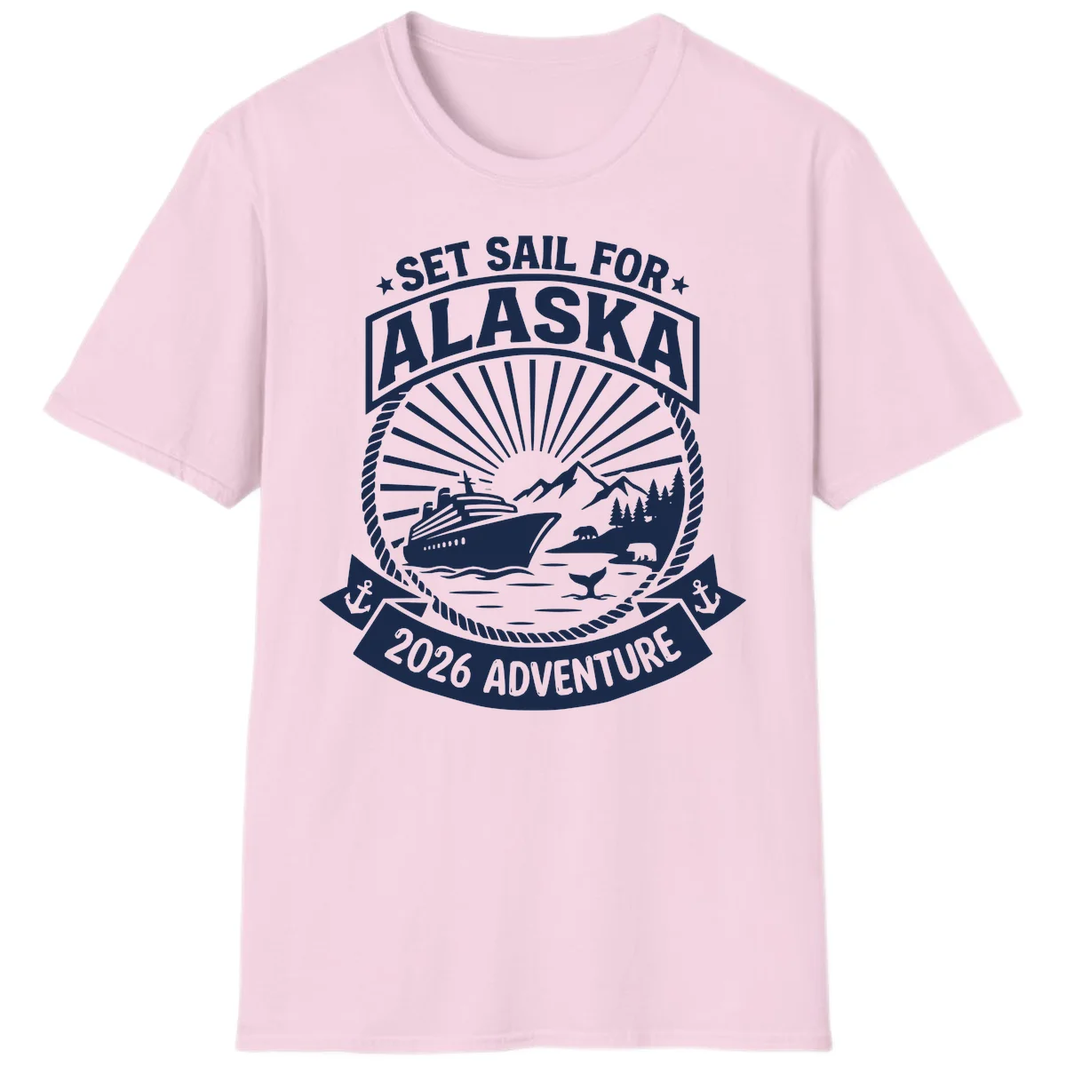Set Sail For Alaska 2026 Adventure T-Shirt in Light Pink