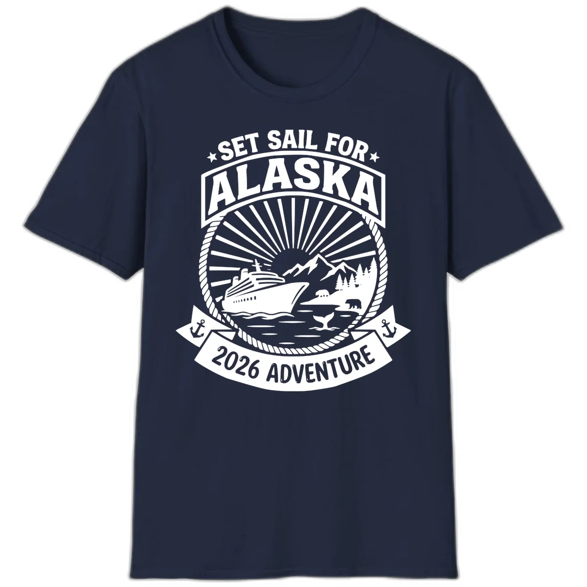 Set Sail For Alaska 2026 Adventure T-Shirt in Navy