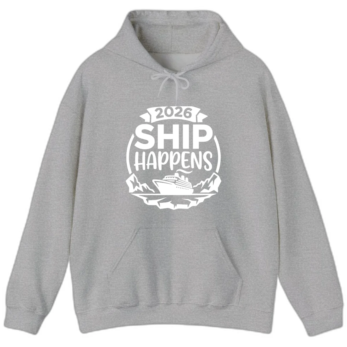 2026 Ship Happens Cruise Badge Hoodie in Sport Grey