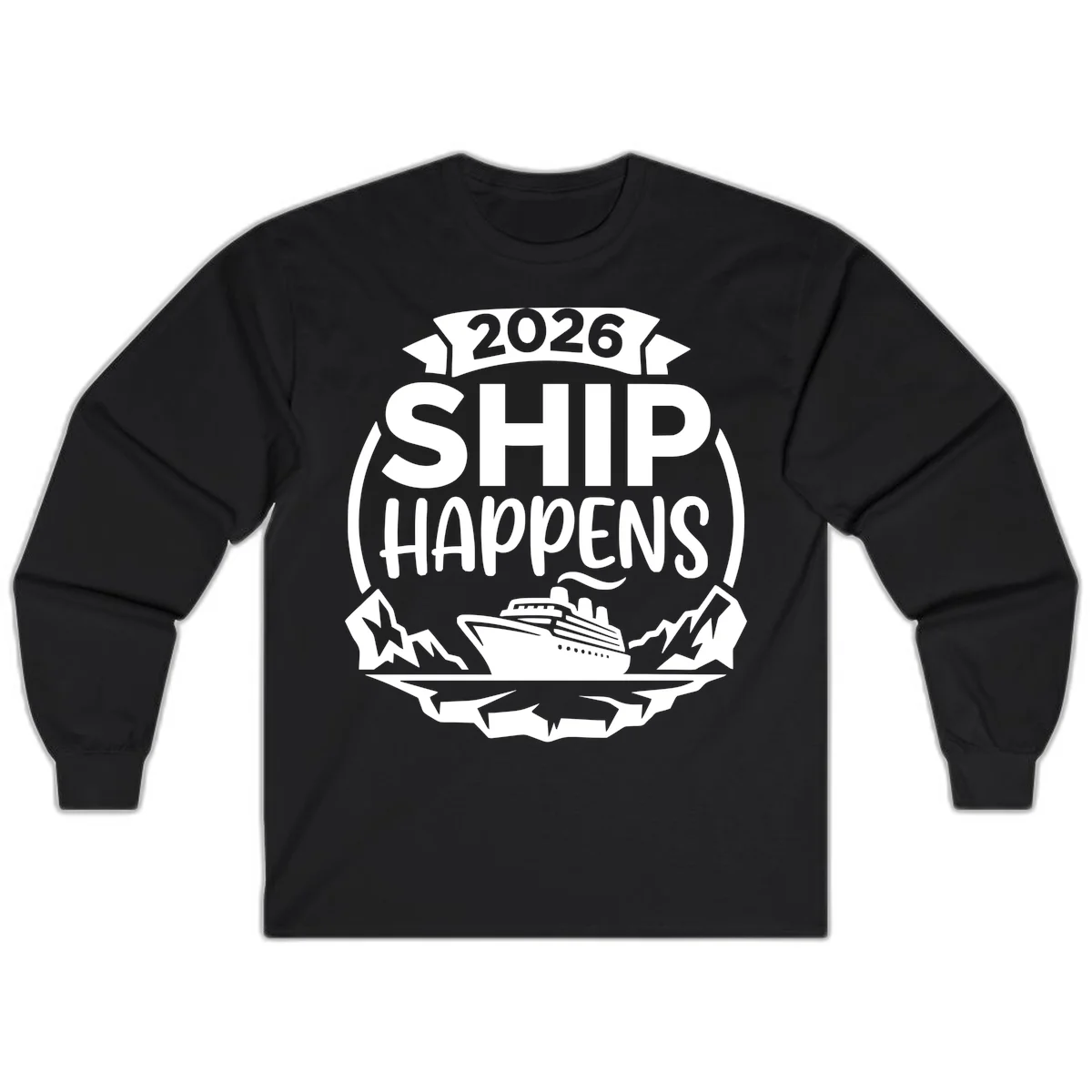 2026 Ship Happens Cruise Badge Long Sleeve in Black