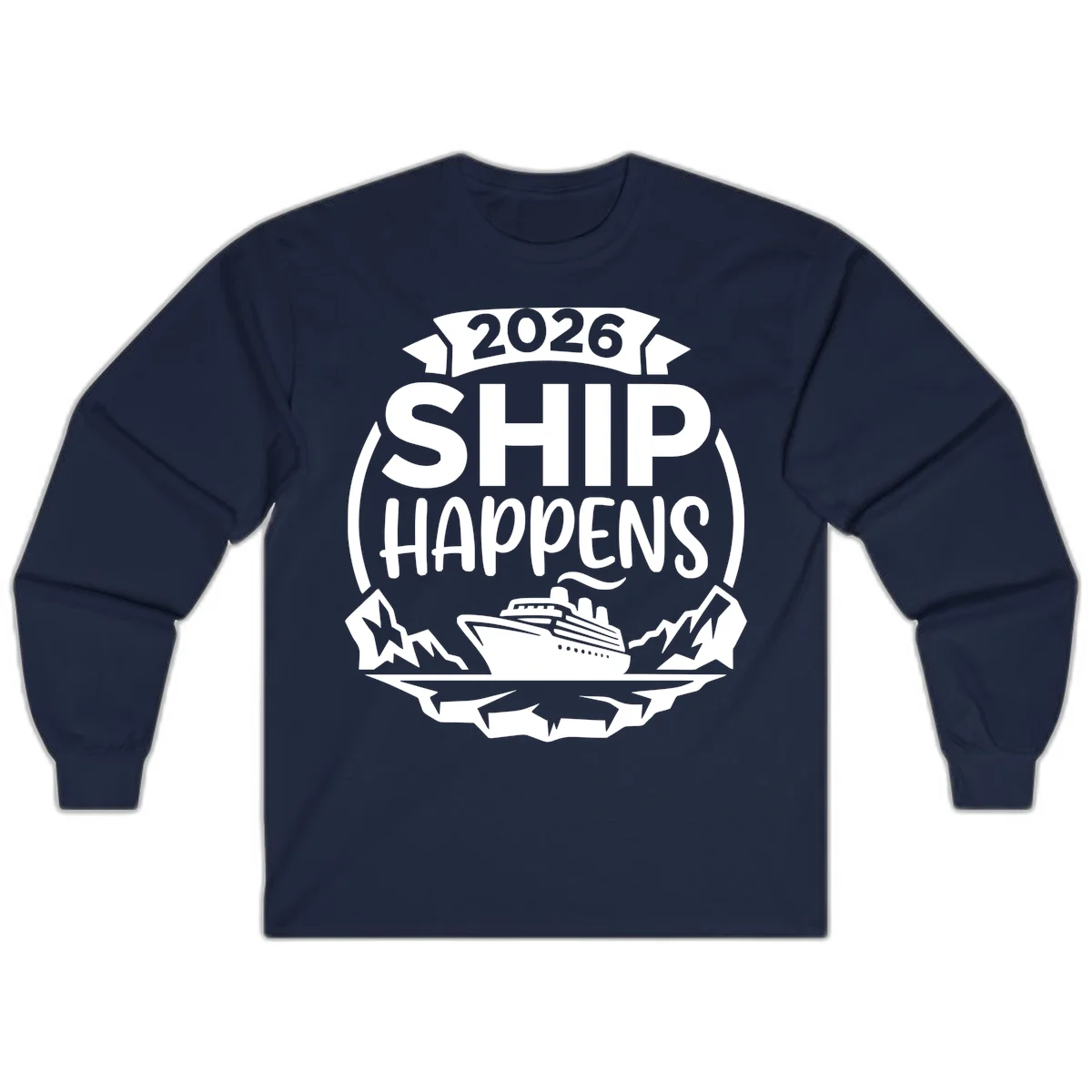 2026 Ship Happens Cruise Badge Long Sleeve in Navy
