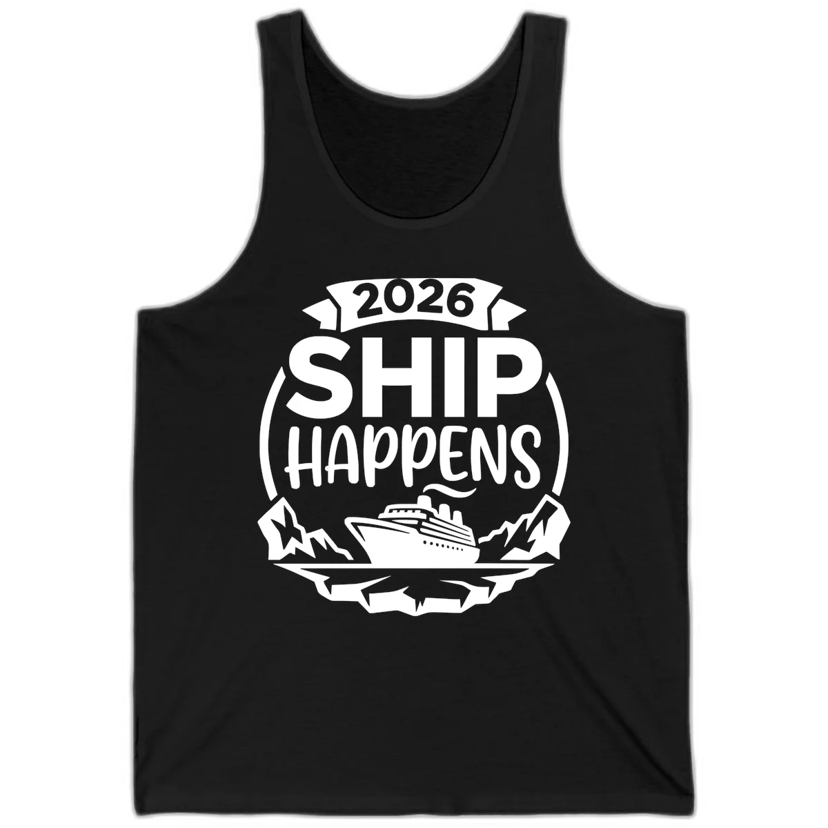 2026 Ship Happens Cruise Badge Tank in Black