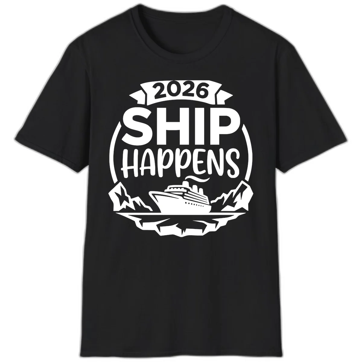 2026 Ship Happens Cruise Badge T-Shirt in Black
