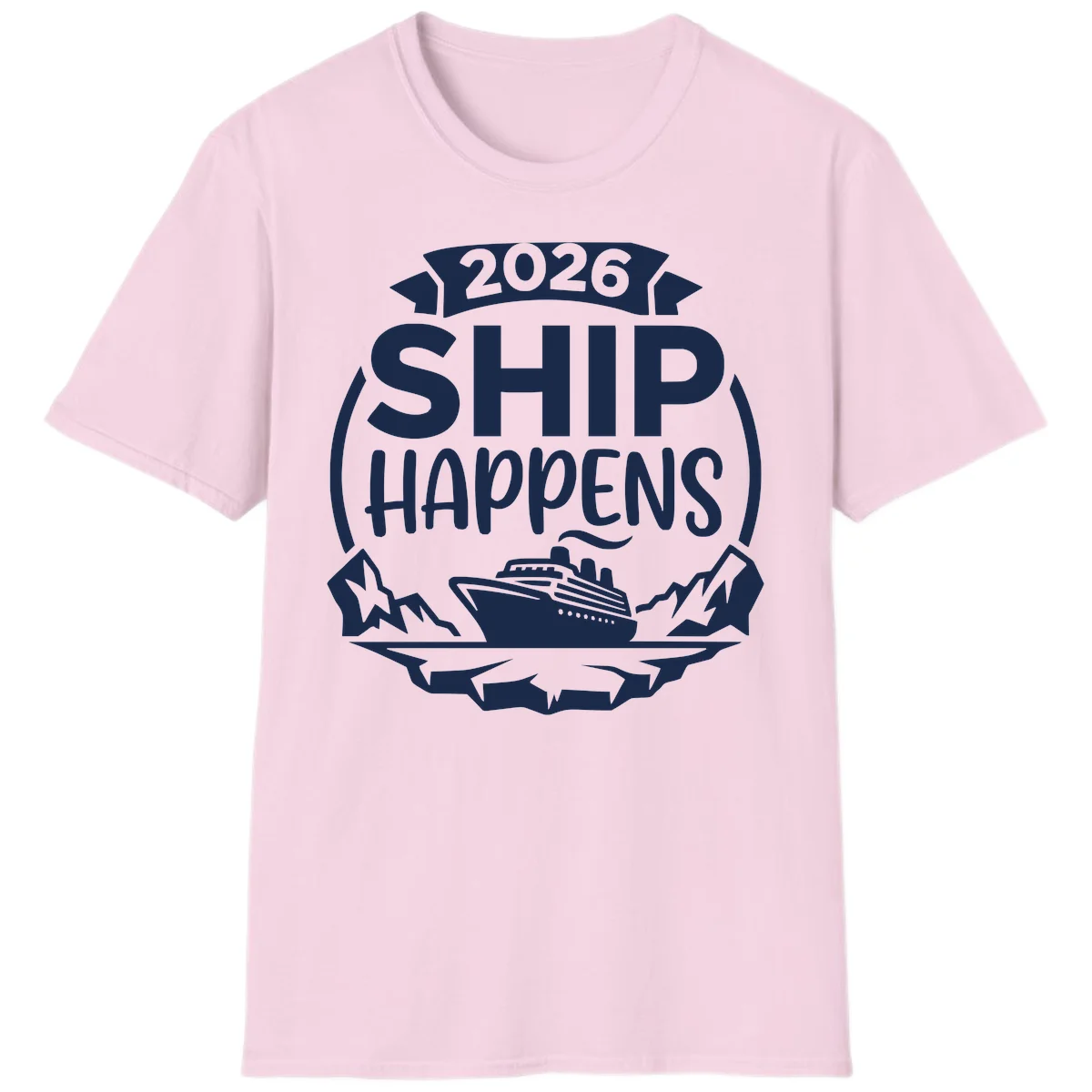 2026 Ship Happens Cruise Badge T-Shirt in Light Pink