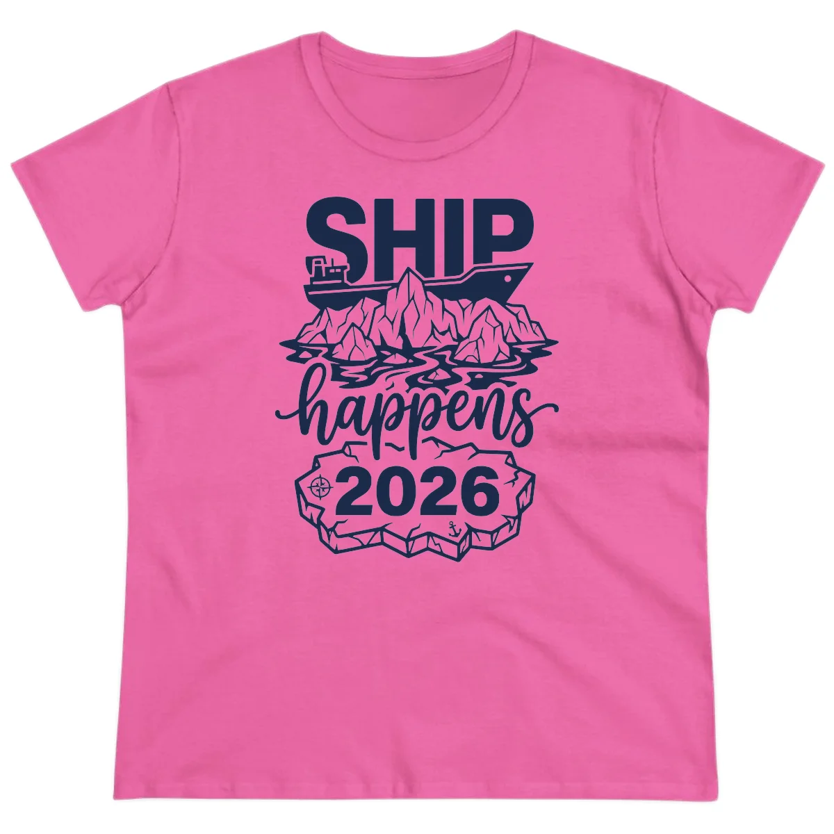 Ship Happens Alaska Cruise 2026 Ladies Tee in Azalea