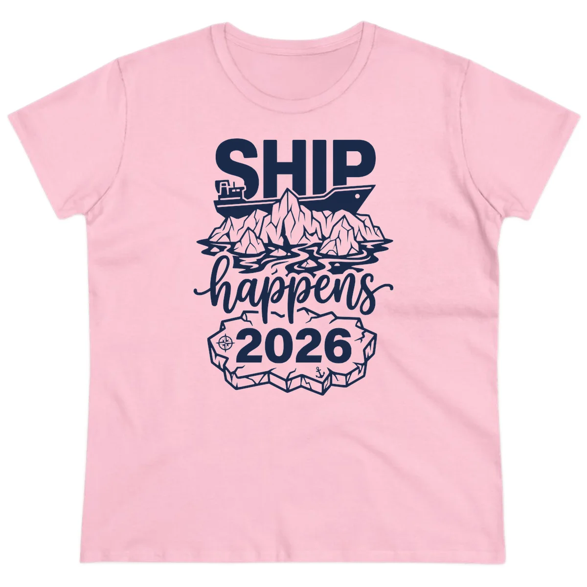 Ship Happens Alaska Cruise 2026 Ladies Tee in Light Pink
