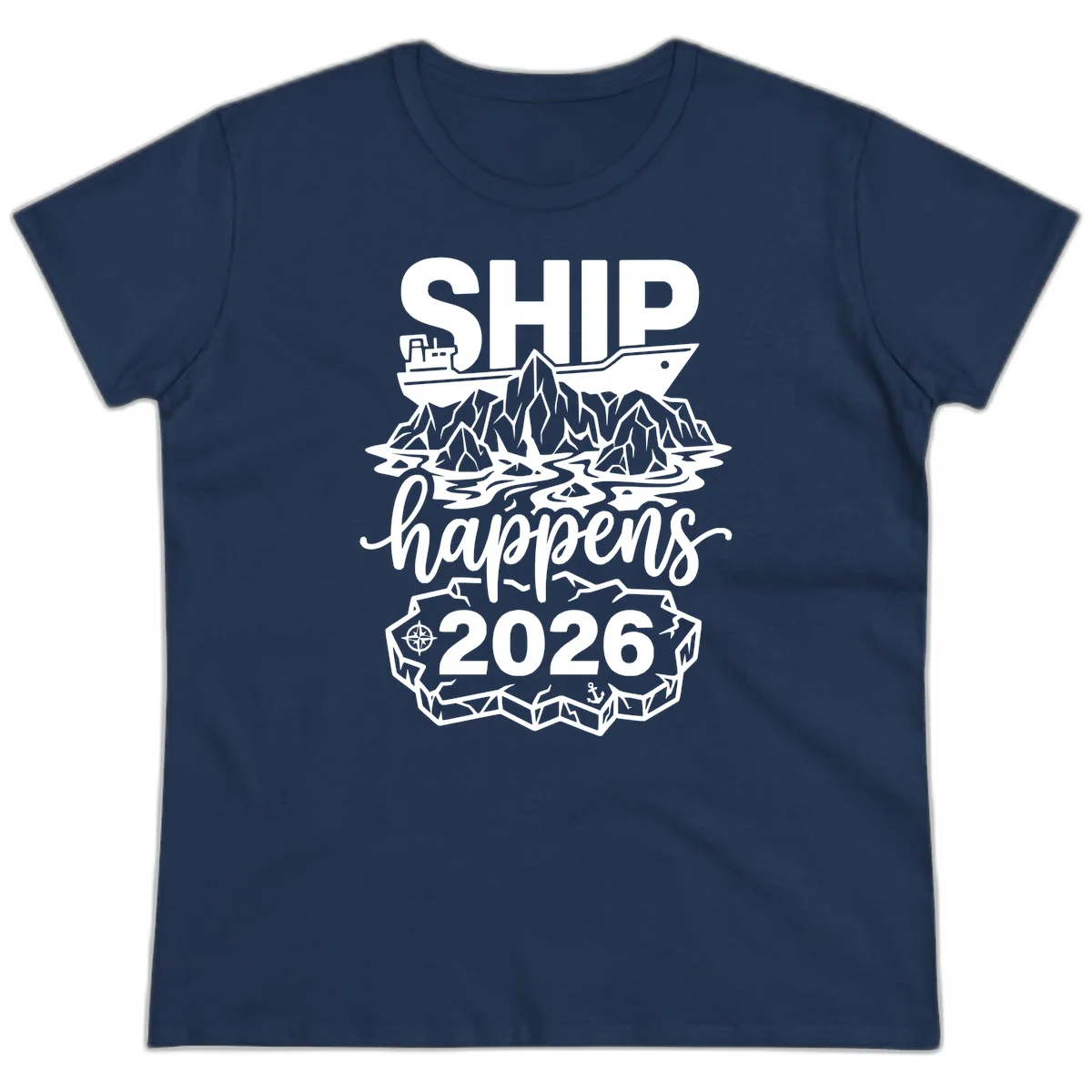 Ship Happens Alaska Cruise 2026 Ladies Tee in Navy