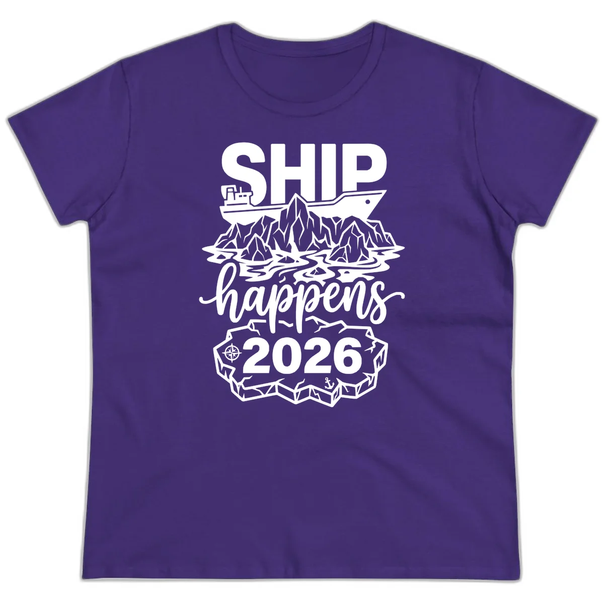Ship Happens Alaska Cruise 2026 Ladies Tee in Purple