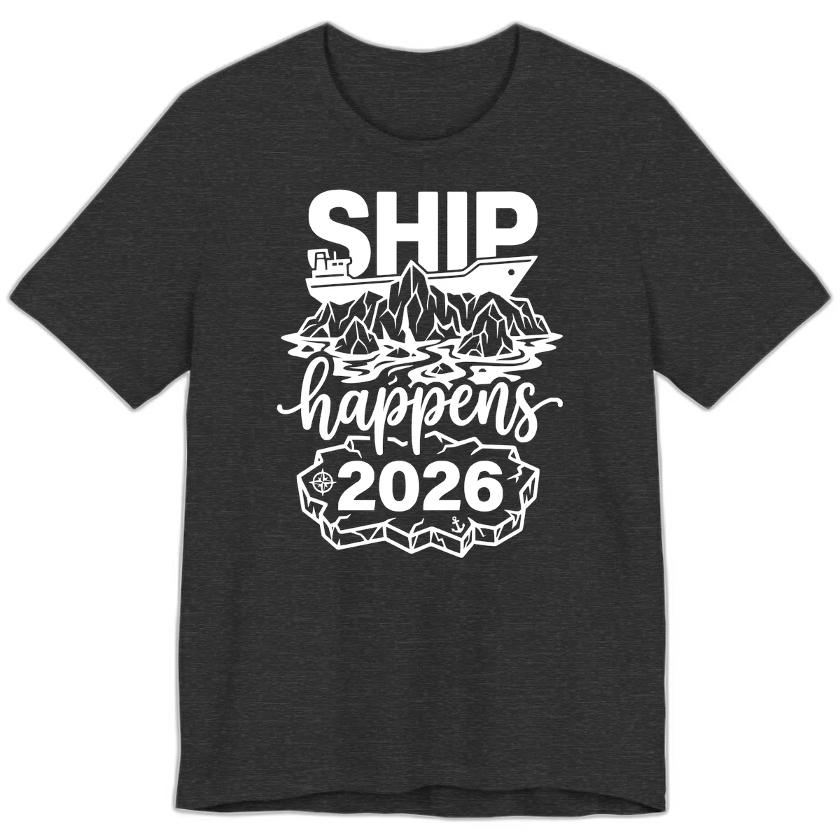 Ship Happens Alaska Cruise 2026 Premium Tee in Dark Grey Heather