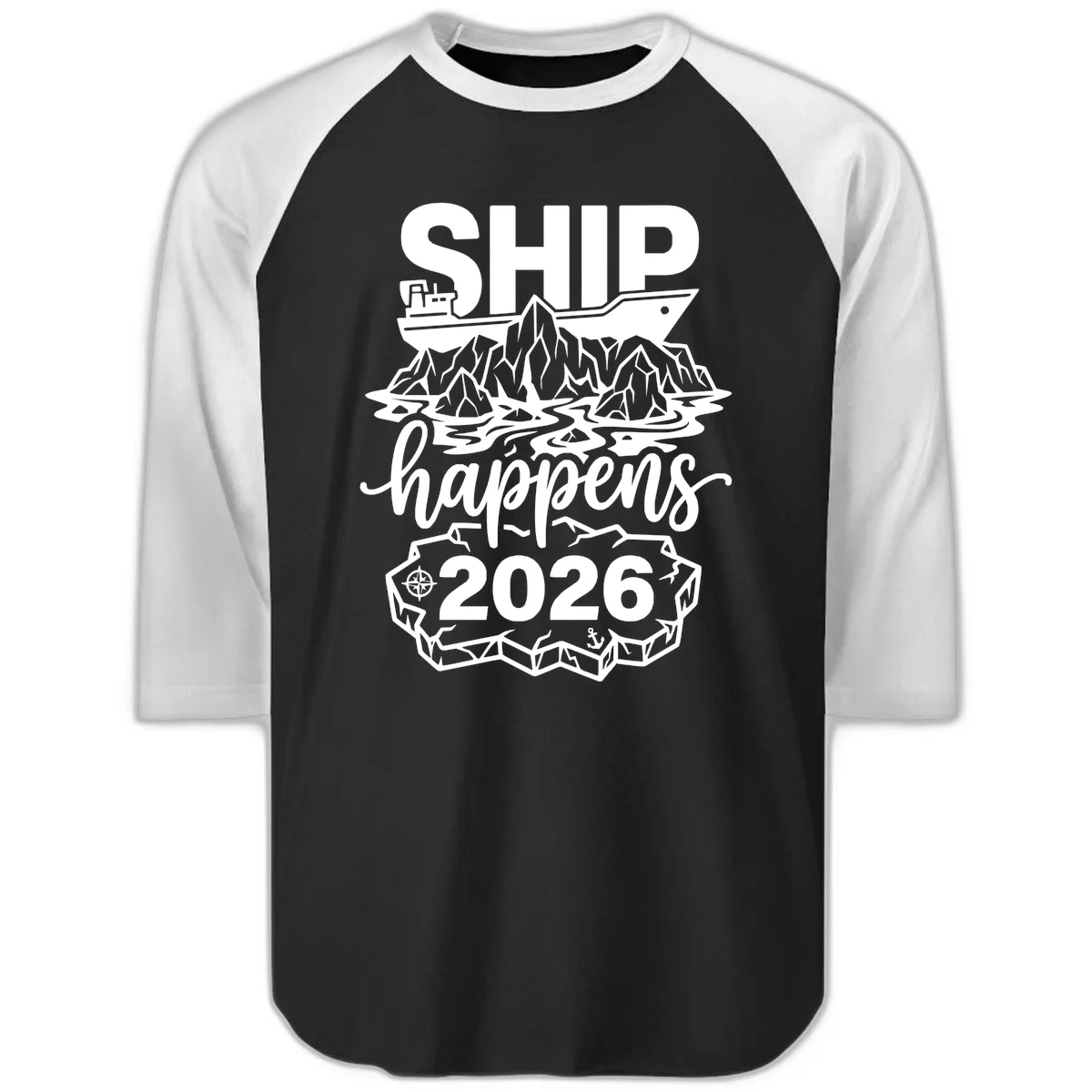 Ship Happens Alaska Cruise 2026 Raglan in Black White