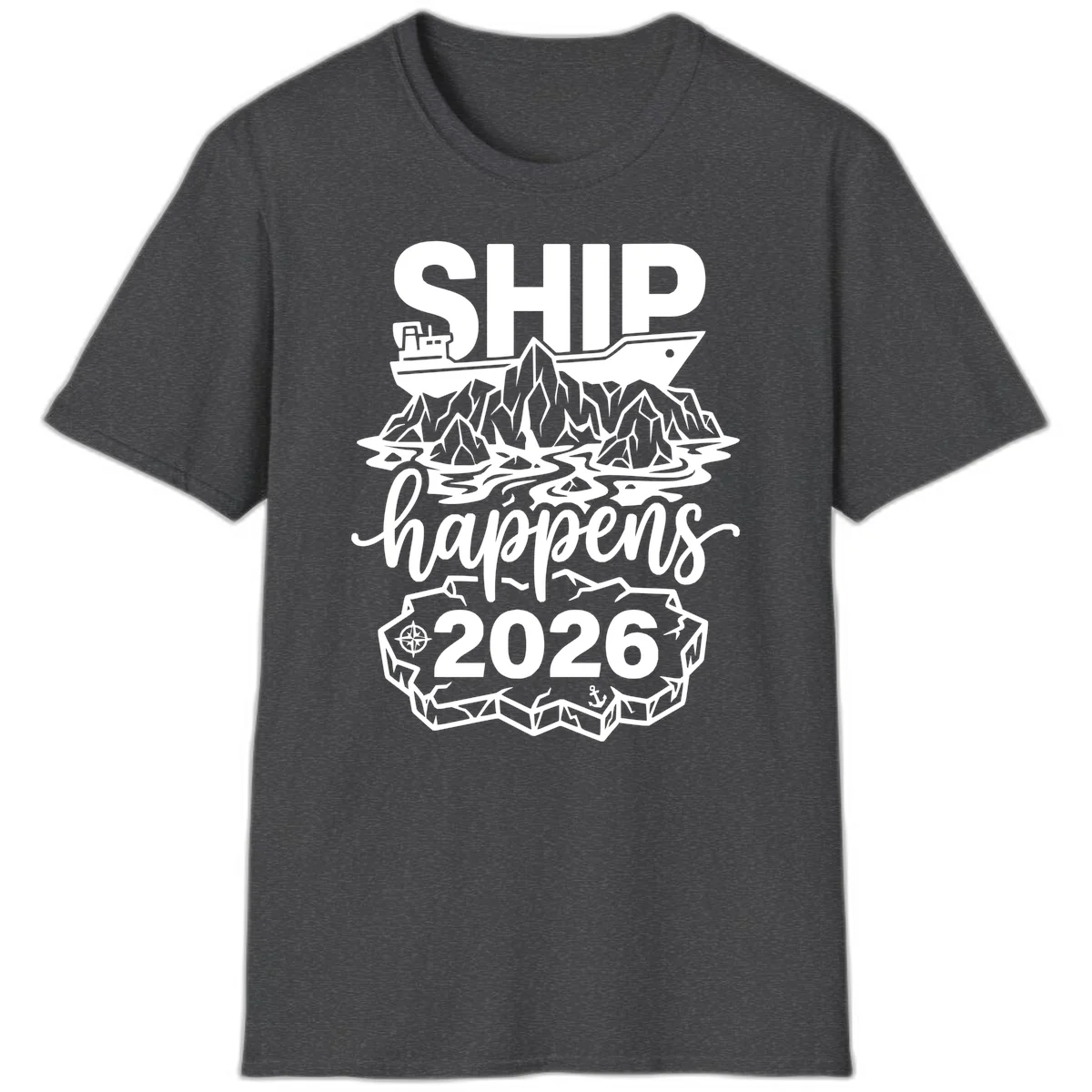 Ship Happens Alaska Cruise 2026 T-Shirt in Dark Heather