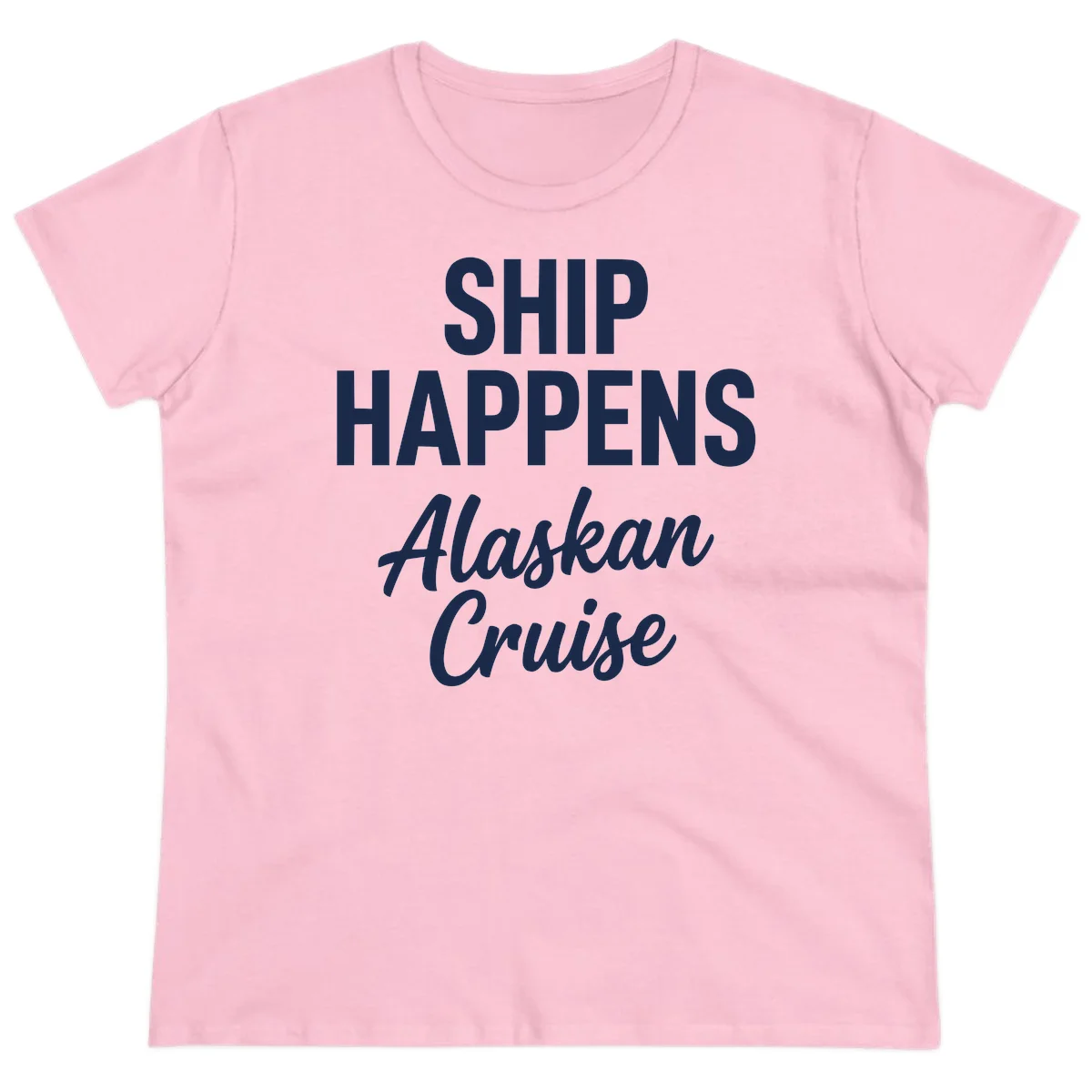 Ship Happens Alaskan Cruise Ladies Tee in Light Pink