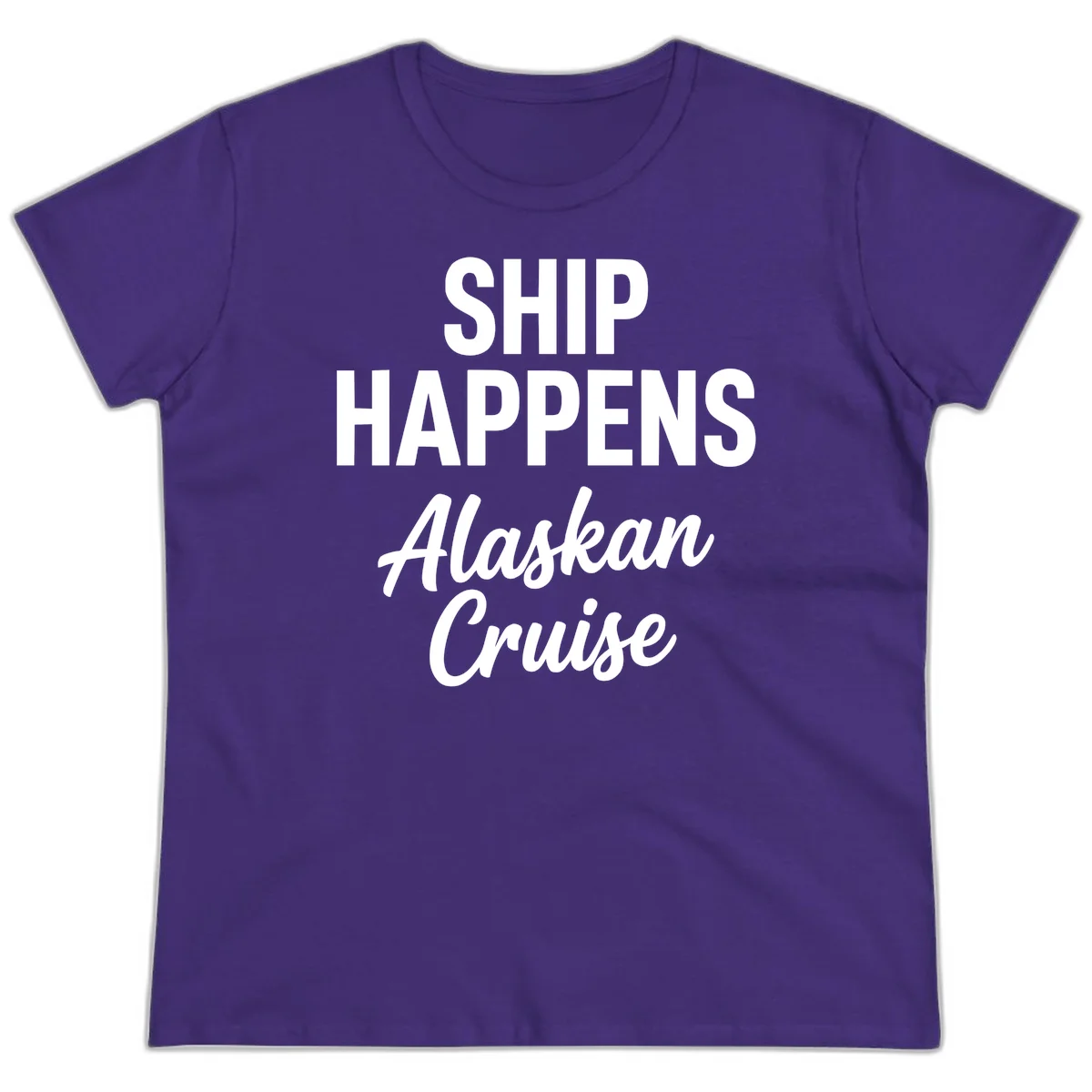 Ship Happens Alaskan Cruise Ladies Tee in Purple