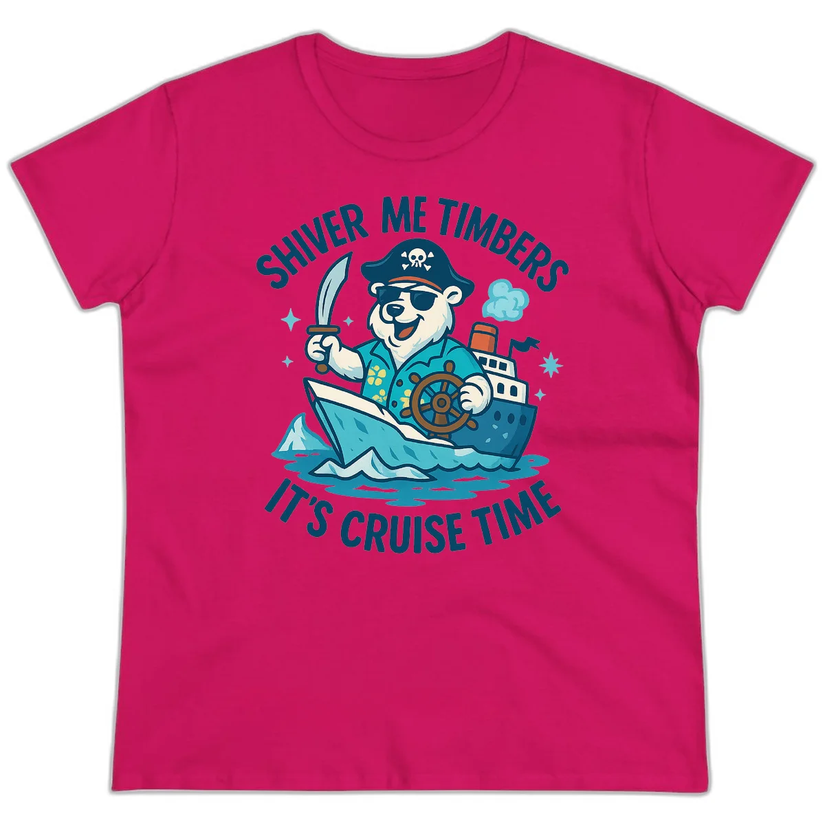 Shiver Me Timbers Cruise Time Ladies Tee in Heliconia