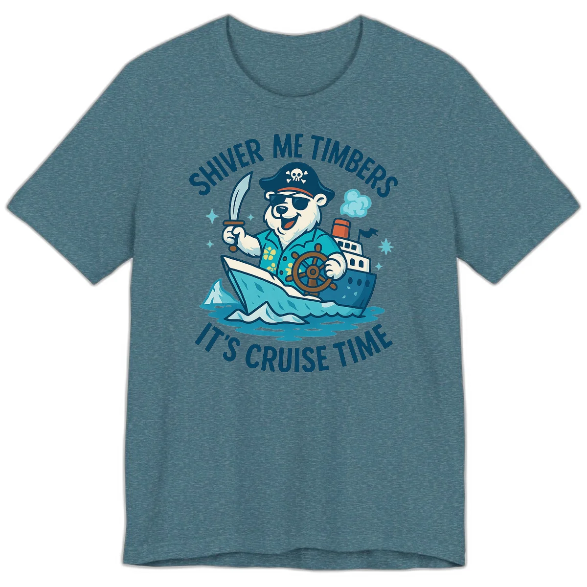 Shiver Me Timbers Cruise Time Premium Tee in Heather Deep Teal