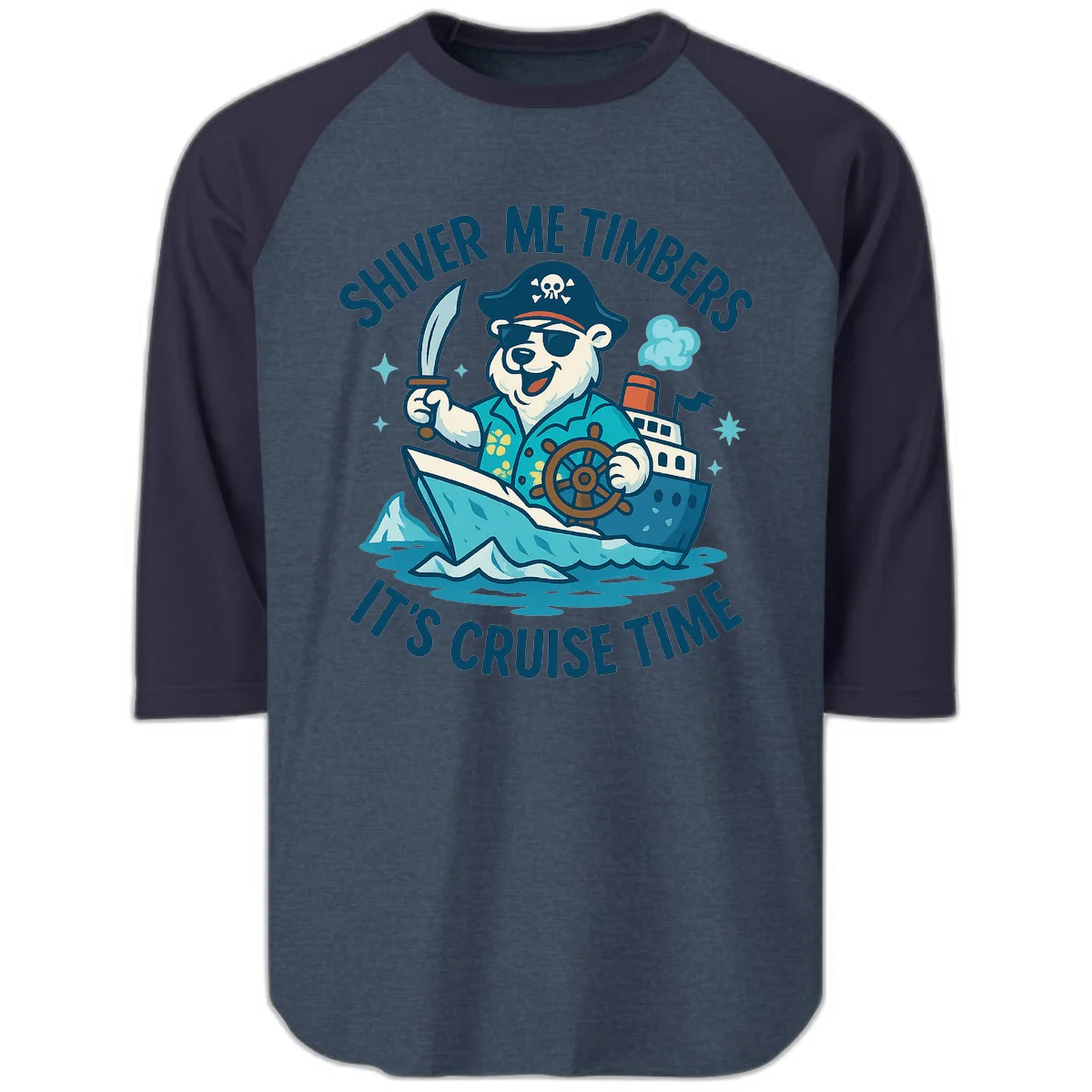 Shiver Me Timbers Cruise Time Raglan 3/4 in Heather Denim Navy