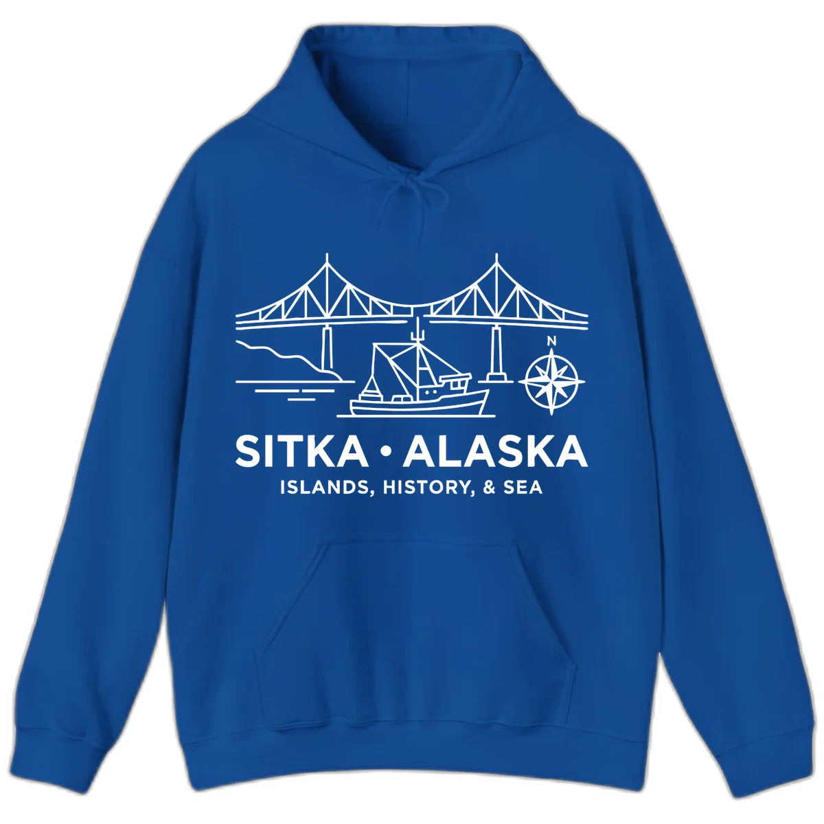 Sitka Alaska Bridge Boat Compass Rose Hoodie in Royal