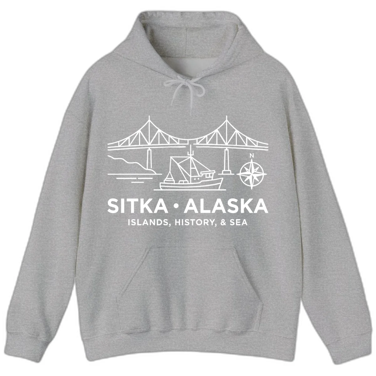 Sitka Alaska Bridge Boat Compass Rose Hoodie in Sport Grey