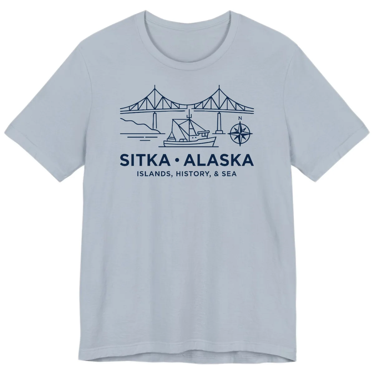 Sitka Alaska Bridge Boat Compass Rose Premium T-Shirt in Light Blue