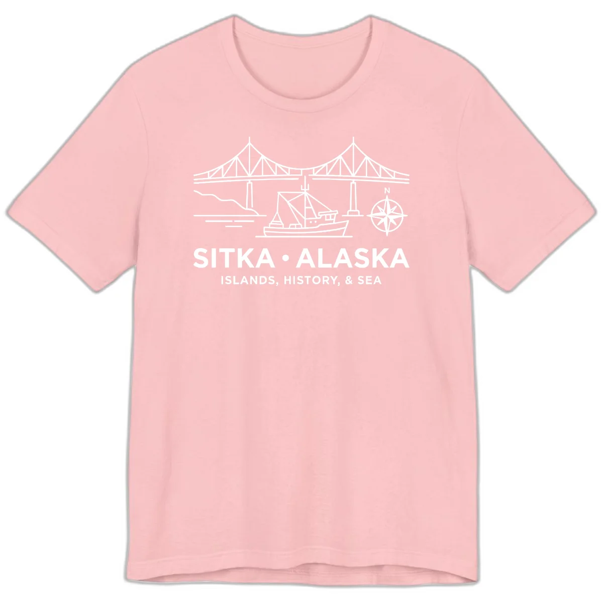 Sitka Alaska Bridge Boat Compass Rose Premium T-Shirt in Pink