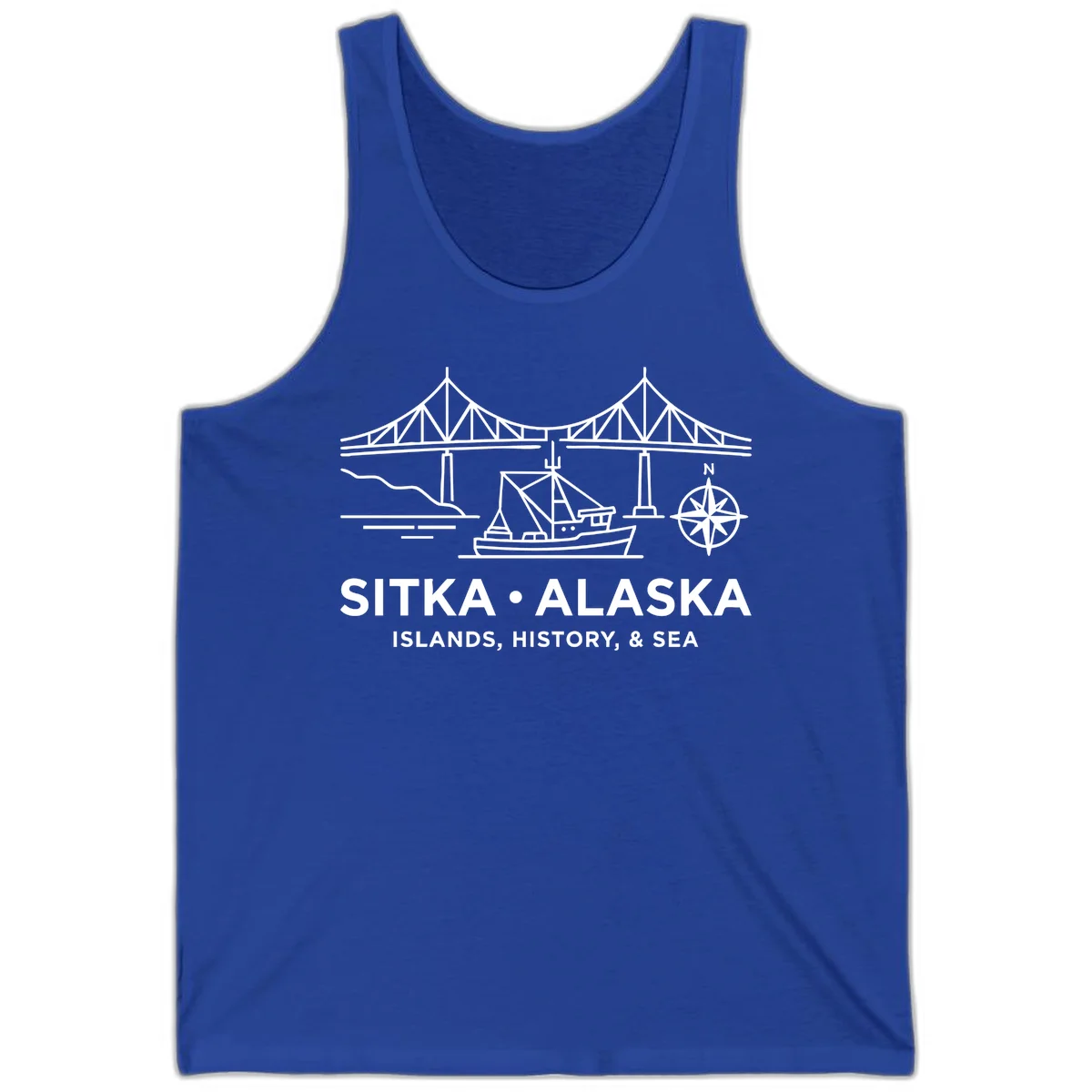 Sitka Alaska Bridge Boat Compass Rose Tank Top in True Royal