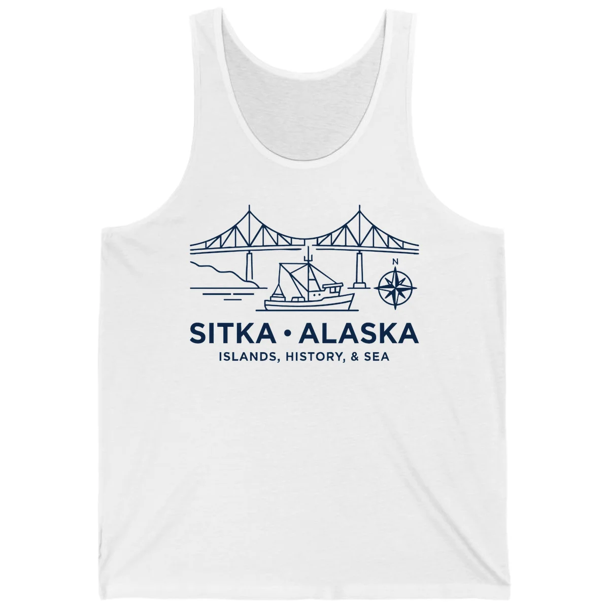 Sitka Alaska Bridge Boat Compass Rose Tank Top in White