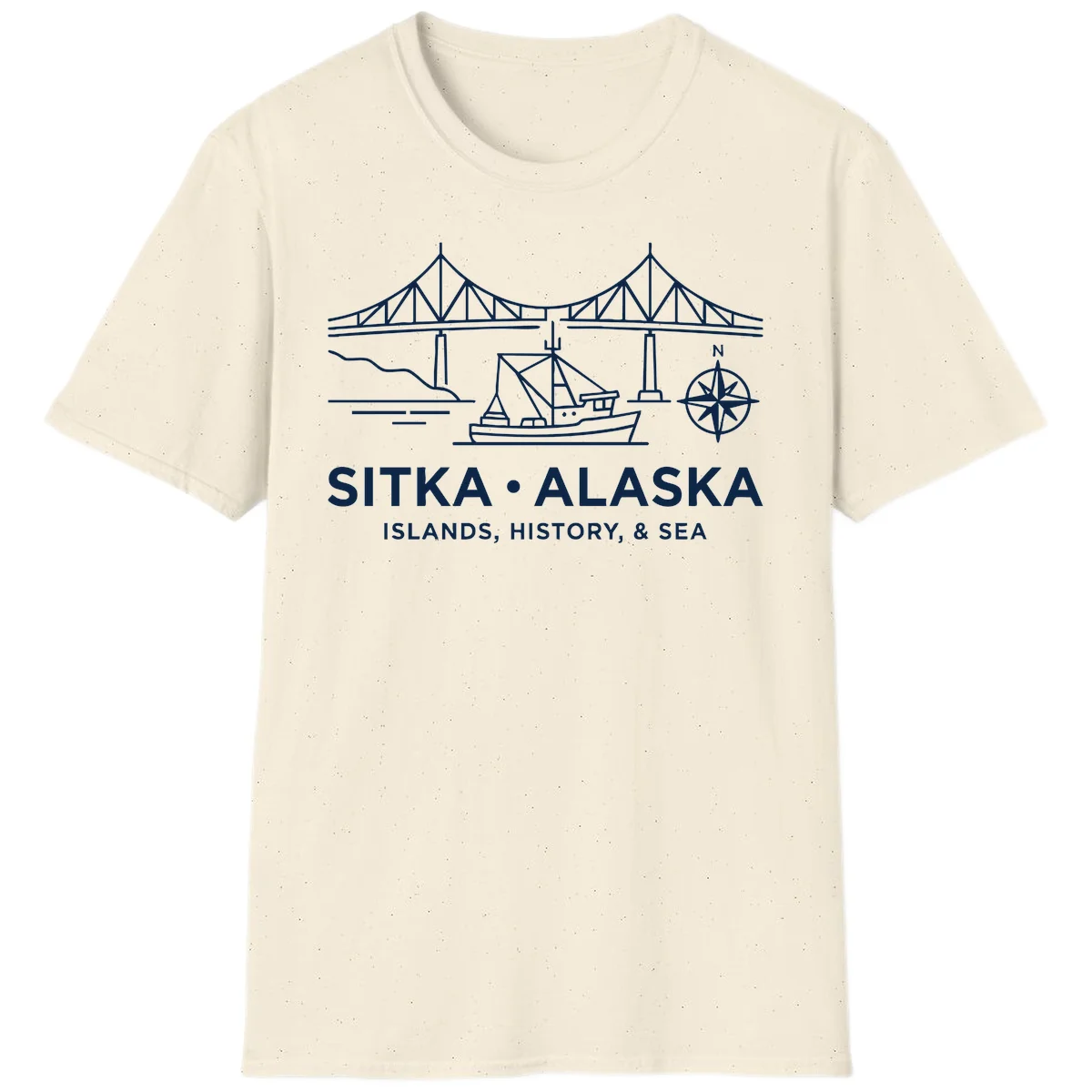 Sitka Alaska Bridge Boat Compass Rose T-Shirt in Natural