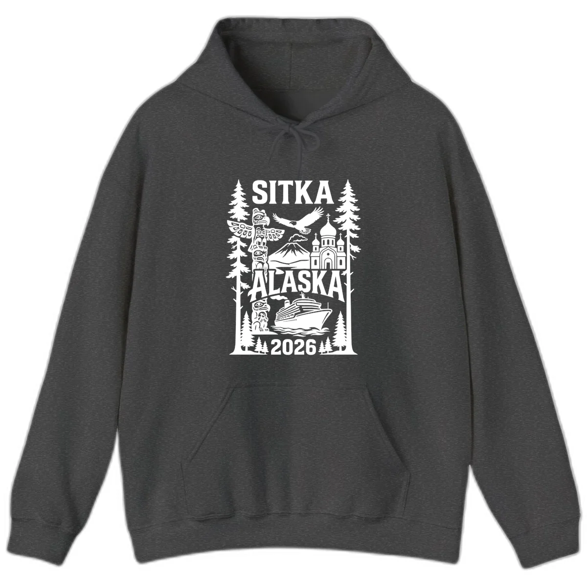 Sitka Alaska Cruise Heritage Hoodie in Dark Heather