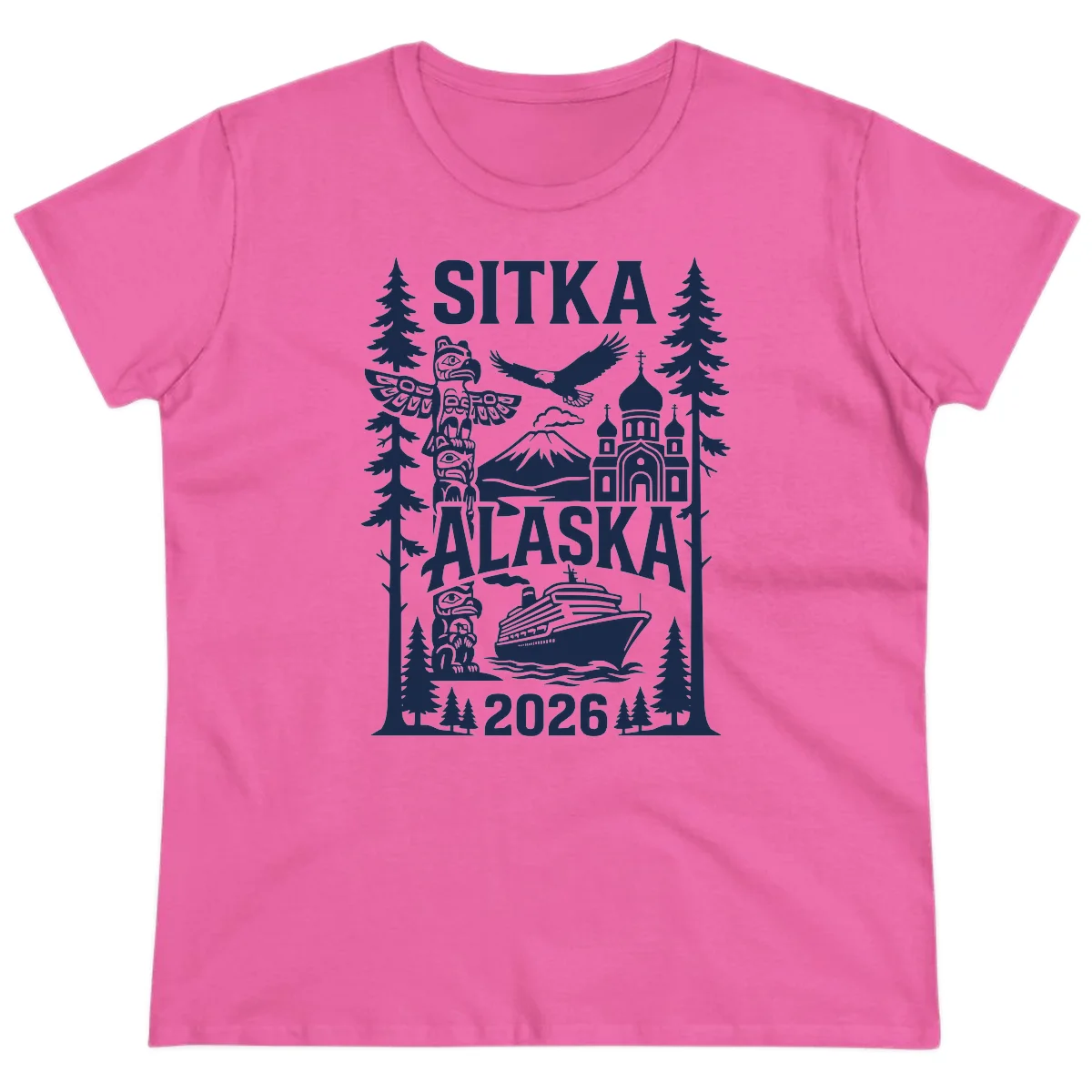 Sitka Alaska Cruise Heritage Ladies Tee in Azalea