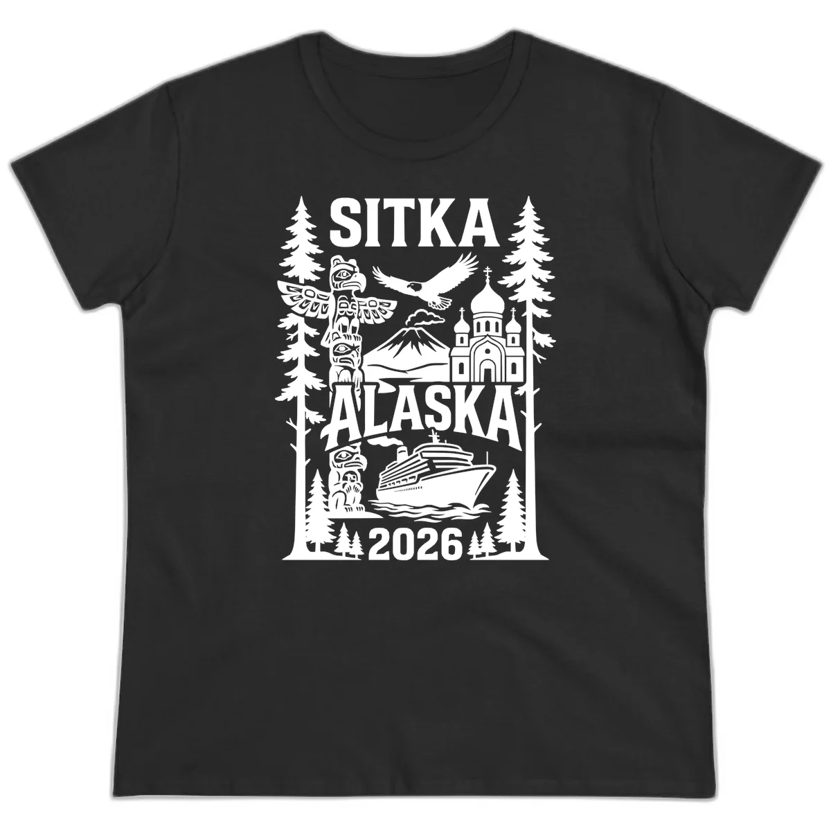 Sitka Alaska Cruise Heritage Ladies Tee in Black
