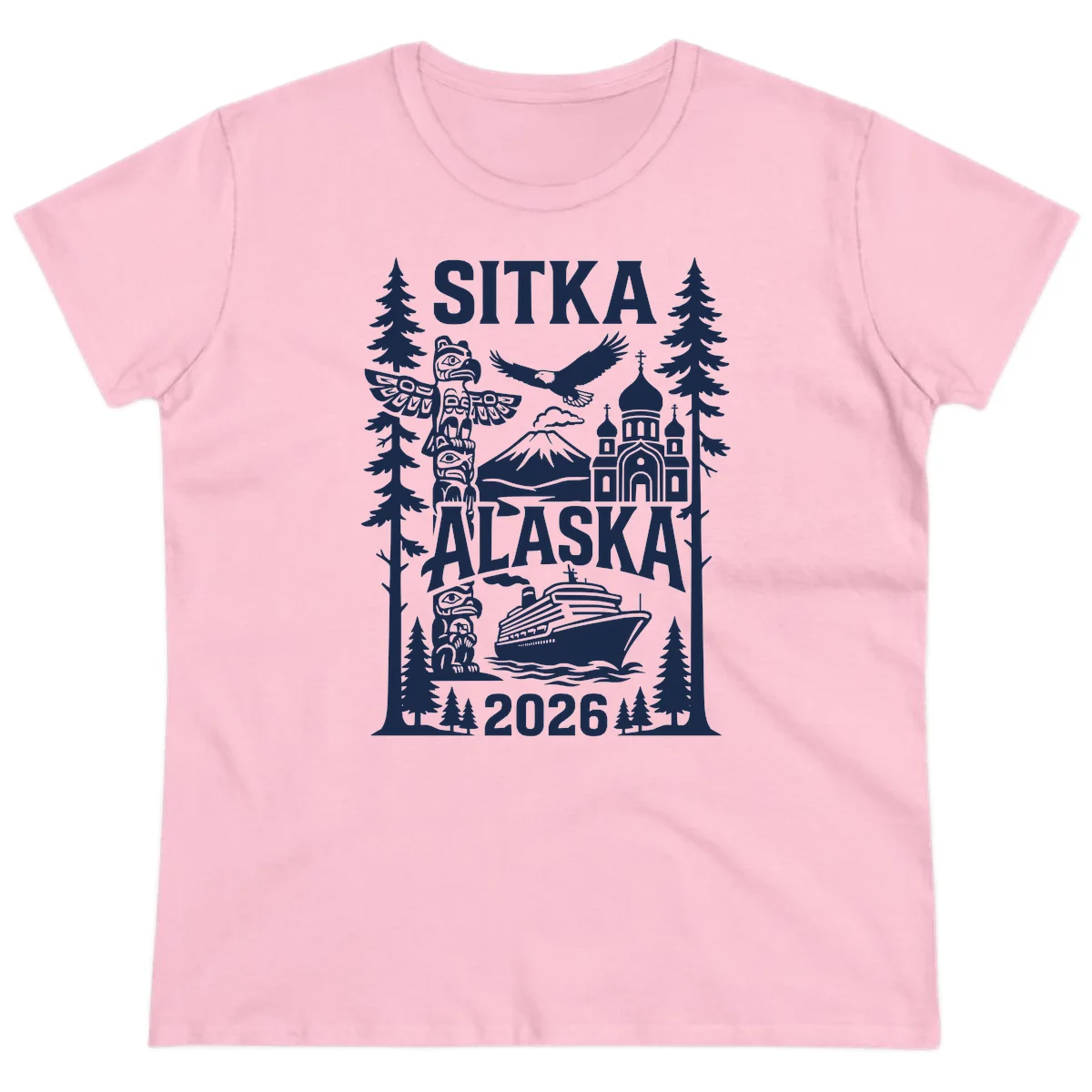 Sitka Alaska Cruise Heritage Ladies Tee in Light Pink