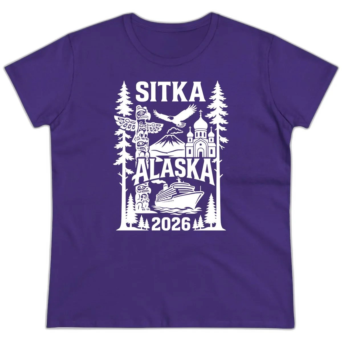 Sitka Alaska Cruise Heritage Ladies Tee in Purple