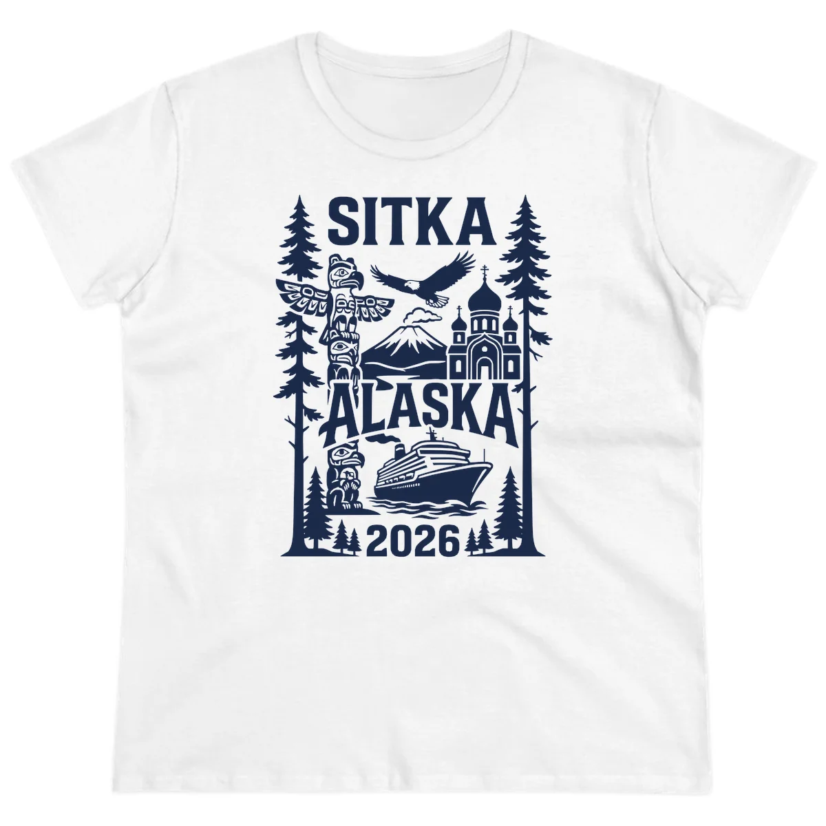 Sitka Alaska Cruise Heritage Ladies Tee in White