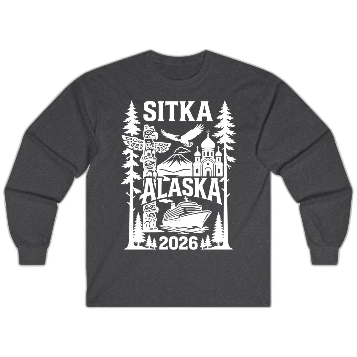 Sitka Alaska Cruise Heritage Long Sleeve in Dark Heather