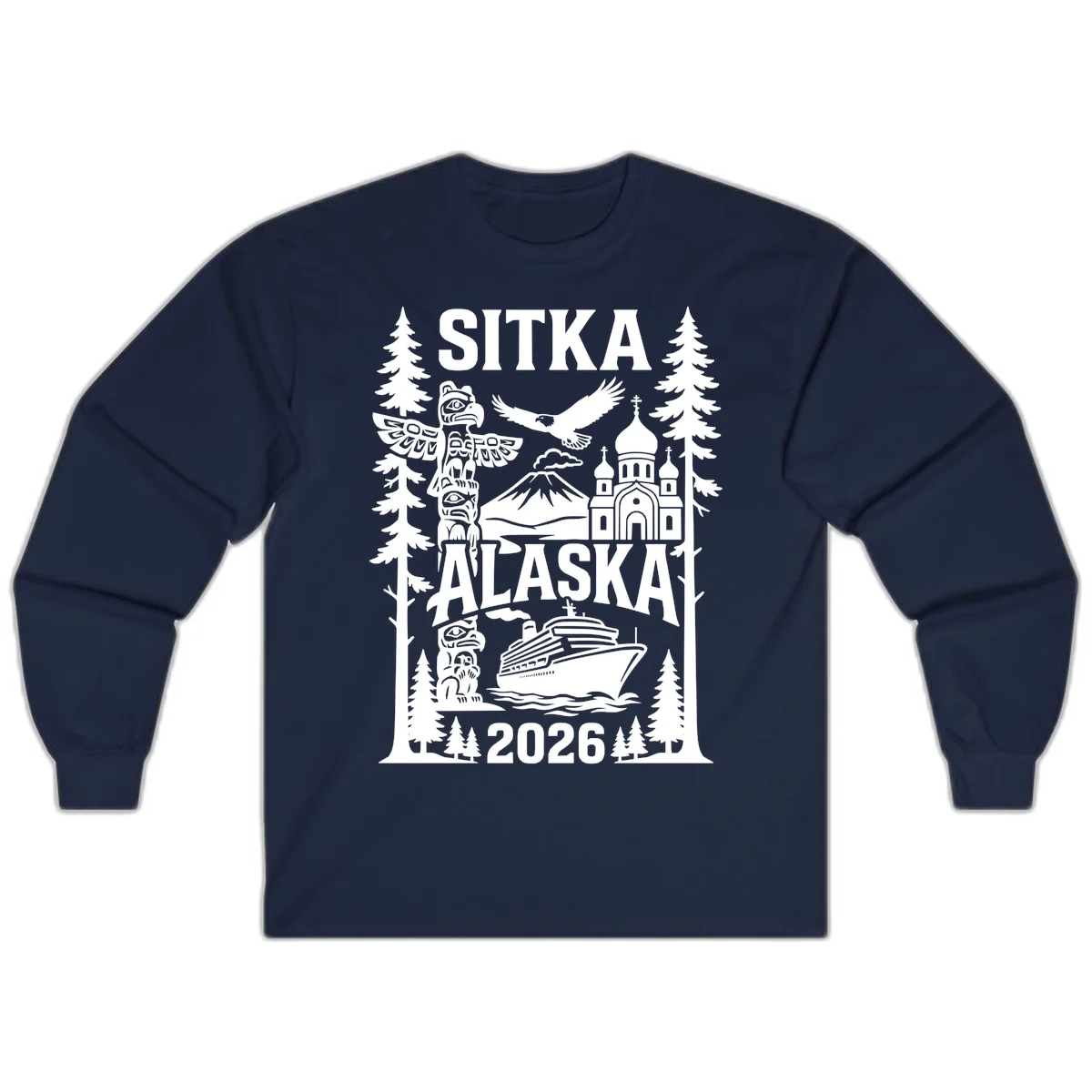 Sitka Alaska Cruise Heritage Long Sleeve in Navy