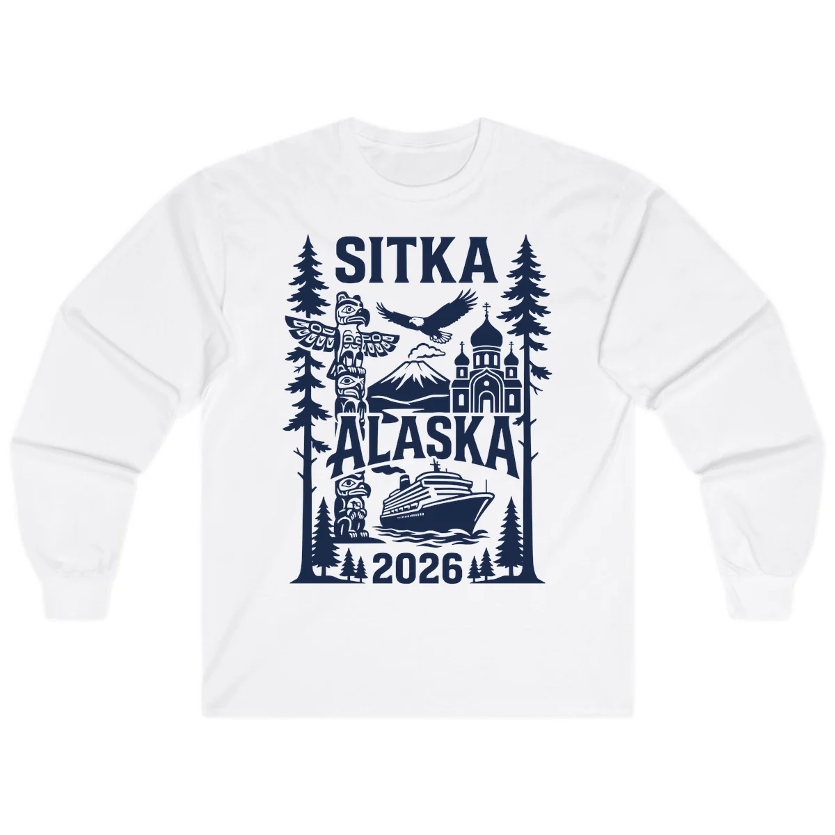 Sitka Alaska Cruise Heritage Long Sleeve in White