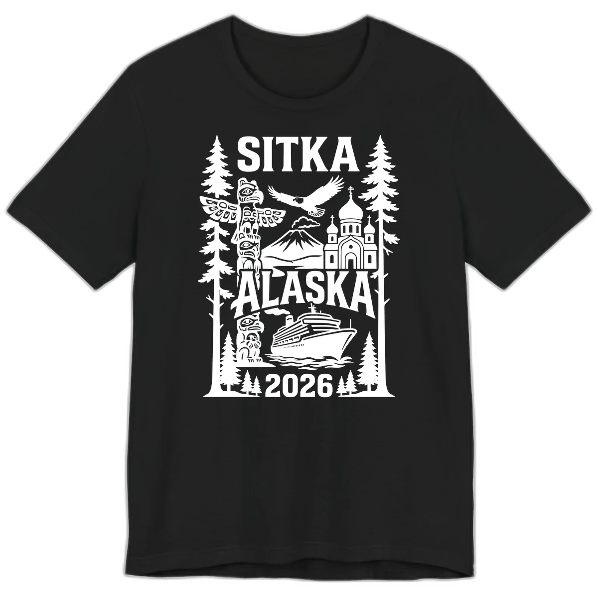 Sitka Alaska Cruise Heritage Premium Tee in Black