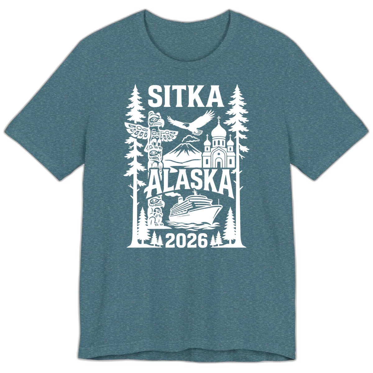 Sitka Alaska Cruise Heritage Premium Tee in Heather Deep Teal