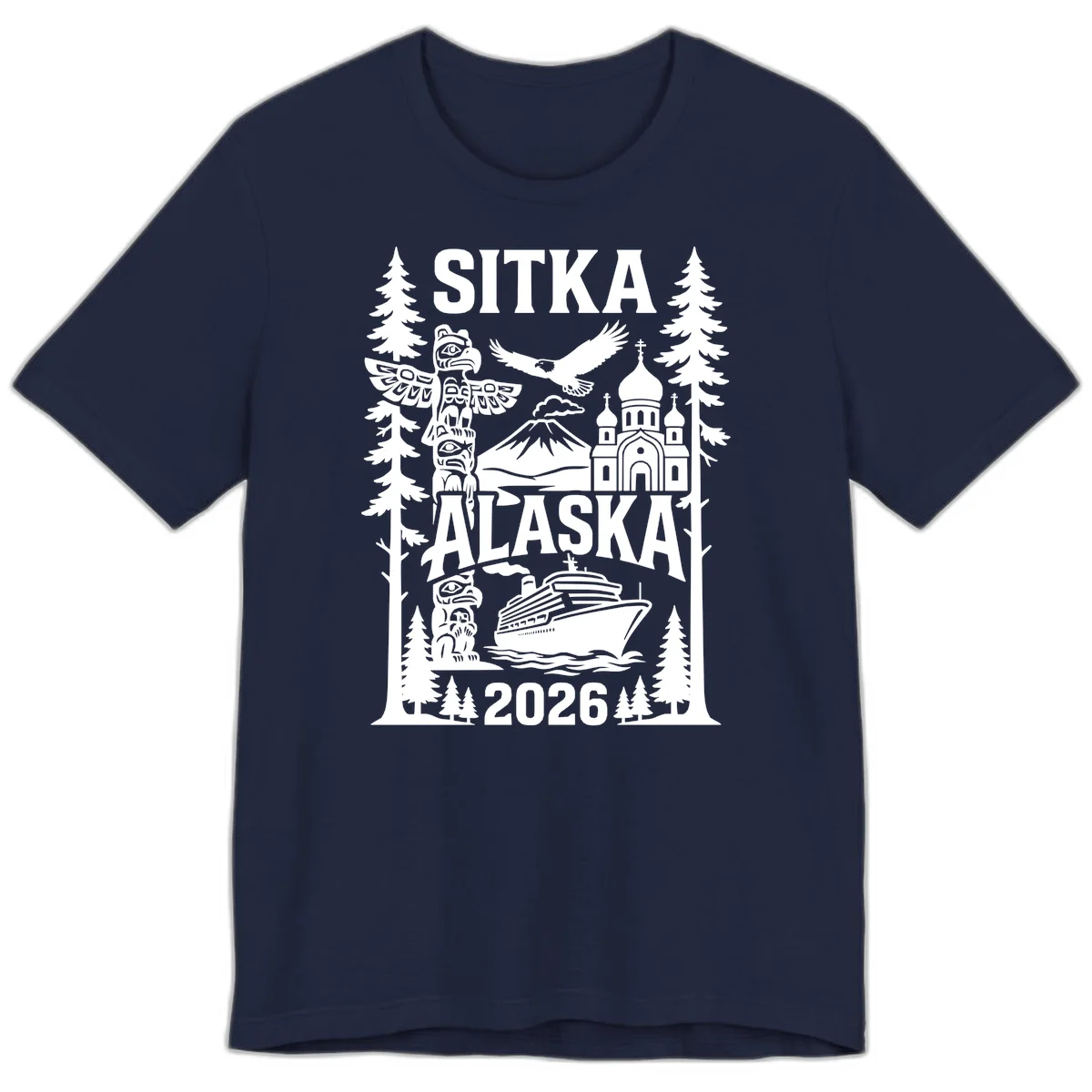 Sitka Alaska Cruise Heritage Premium Tee in Navy