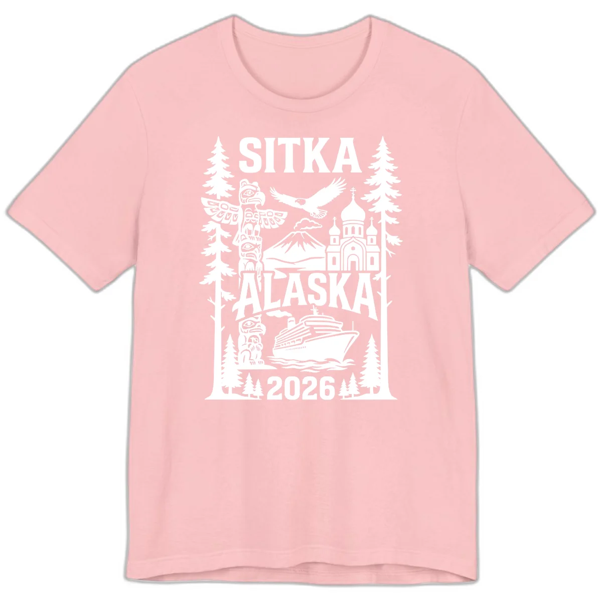 Sitka Alaska Cruise Heritage Premium Tee in Pink