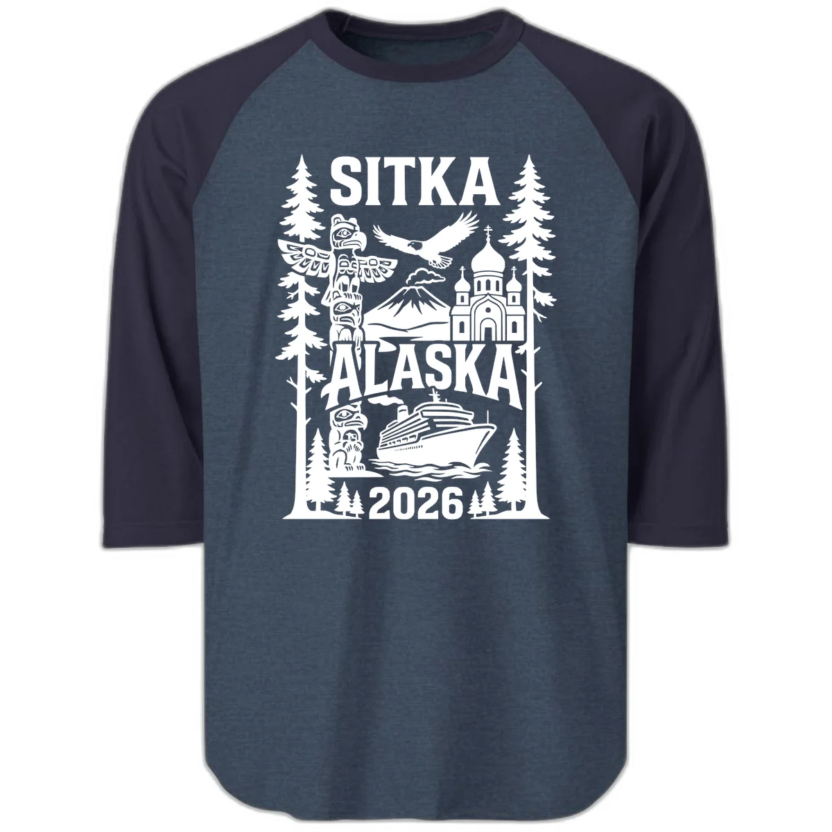 Sitka Alaska Cruise Heritage Raglan 3/4 in Heather Denim Navy