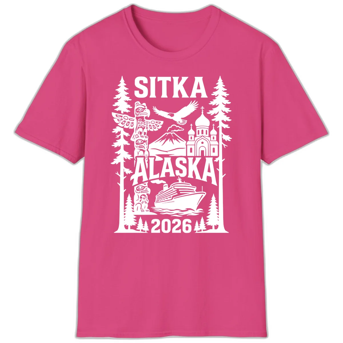 Sitka Alaska Cruise Heritage T-Shirt in Heliconia