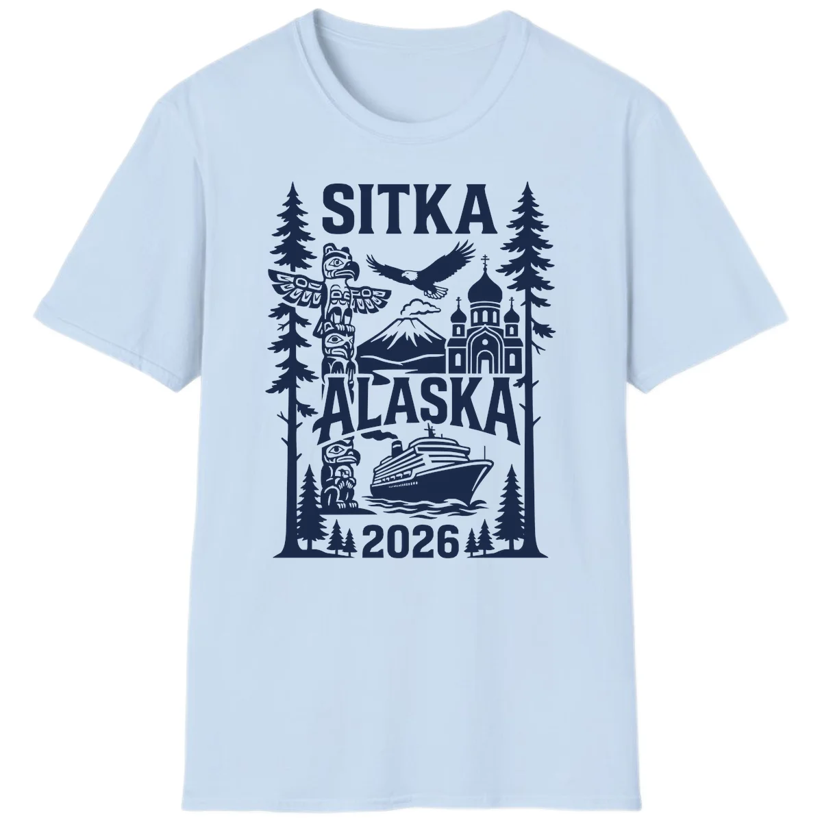 Sitka Alaska Cruise Heritage T-Shirt in Light Blue
