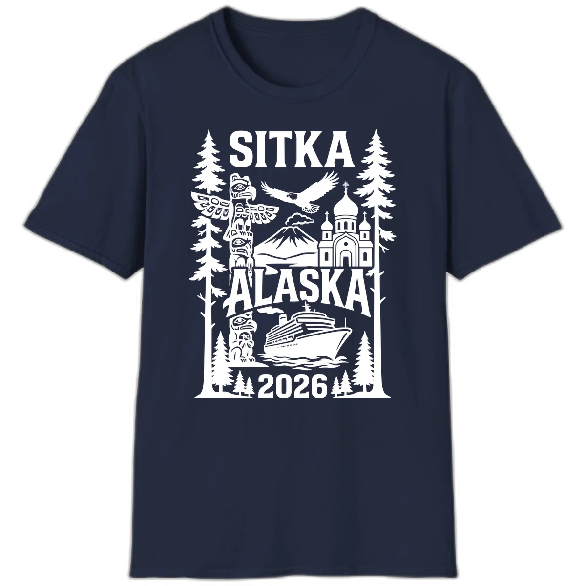 Sitka Alaska Cruise Heritage T-Shirt in Navy