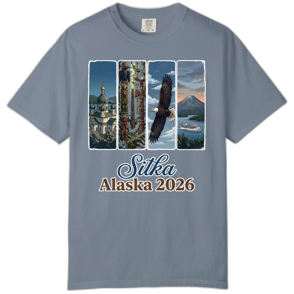 Sitka Alaska 2026 Cultural Icons Comfort Color Tee in Blue Jean