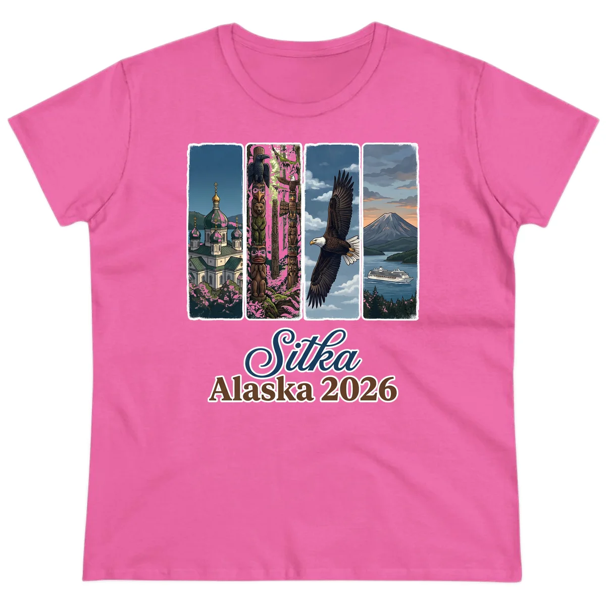 Sitka Alaska 2026 Cultural Icons Ladies Tee in Azalea