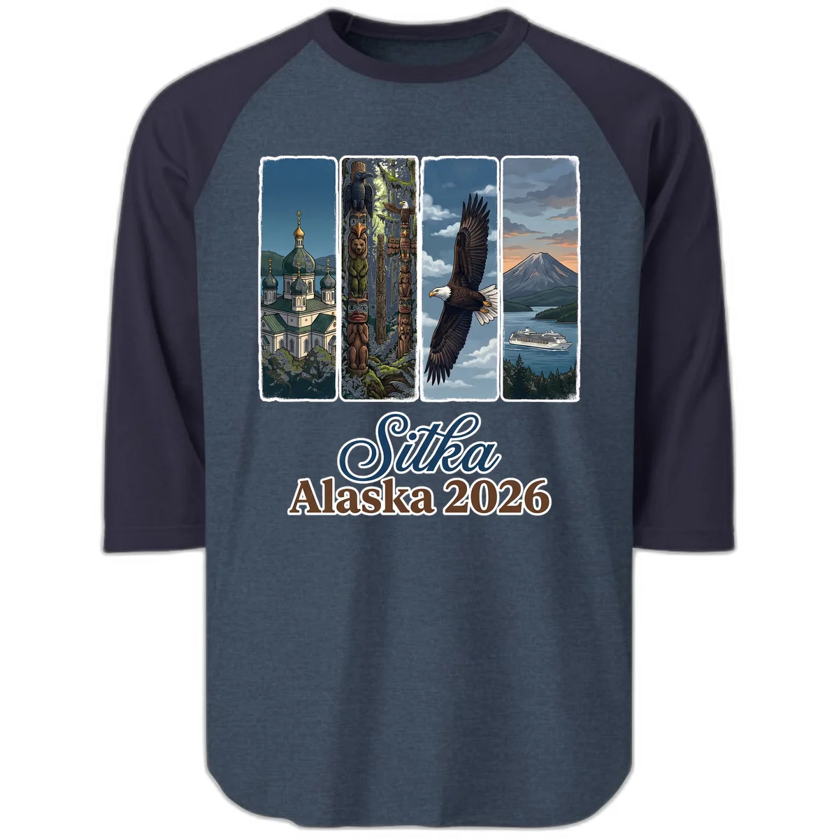 Sitka Alaska 2026 Cultural Icons Raglan 3/4 Sleeve in Heather Denim Navy