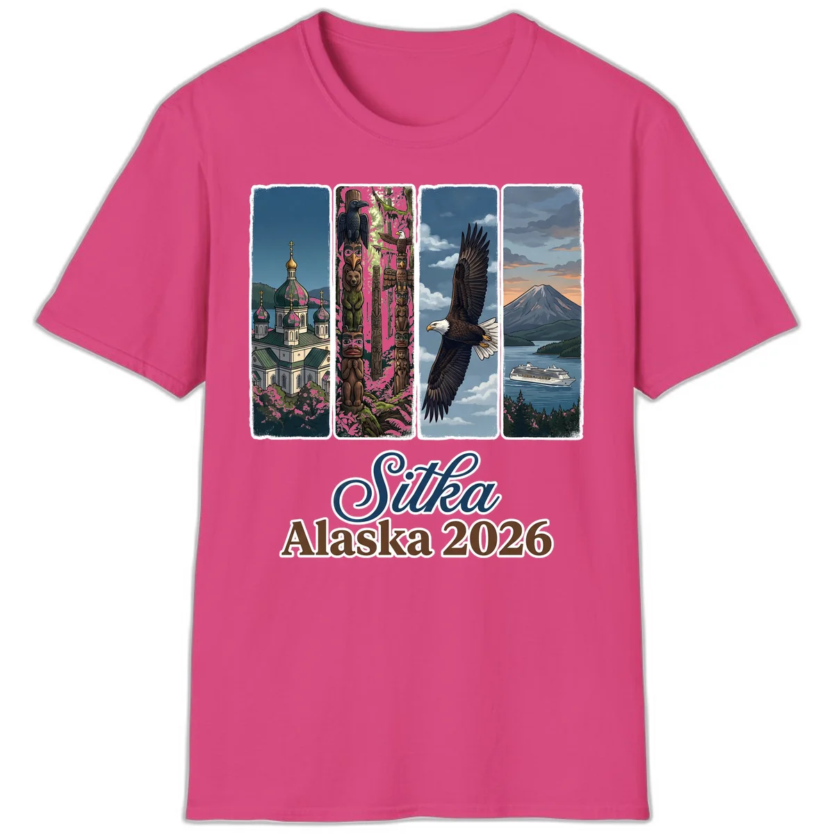 Sitka Alaska 2026 Cultural Icons T-Shirt in Heliconia