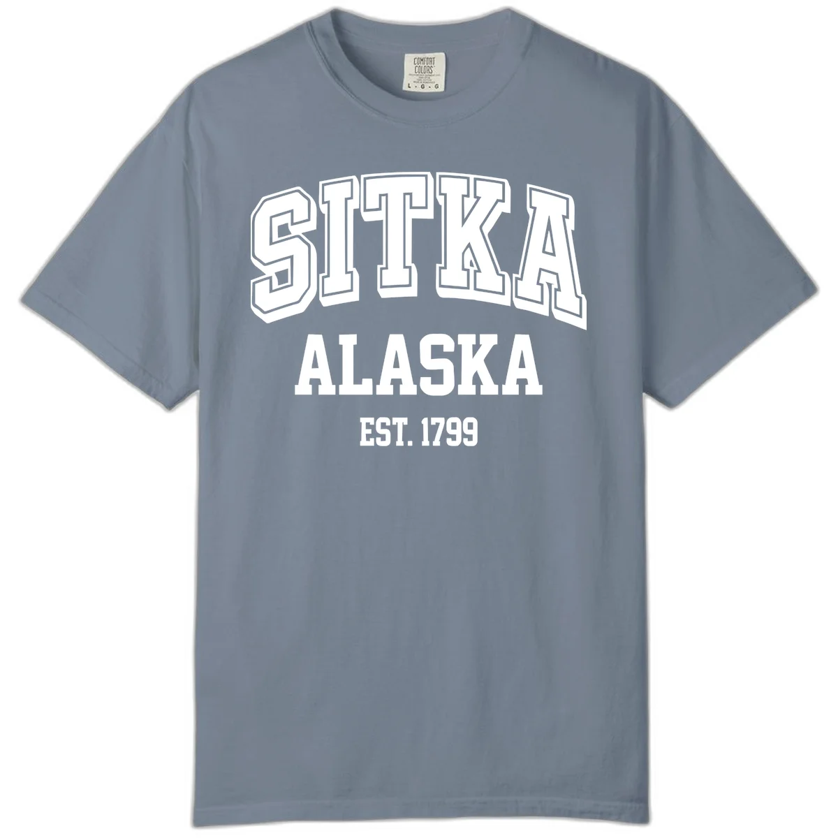 Sitka Alaska Est 1799 Vintage Badge Comfort Color in Blue Jean